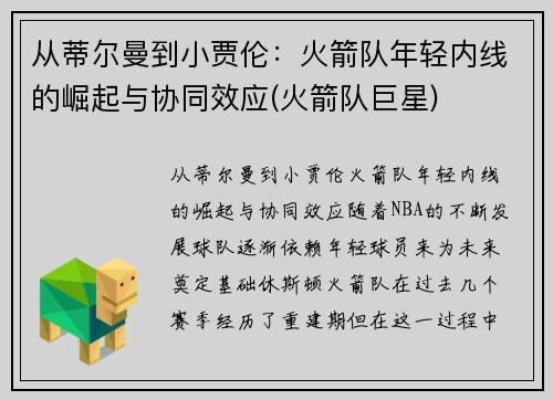 从蒂尔曼到小贾伦：火箭队年轻内线的崛起与协同效应(火箭队巨星)