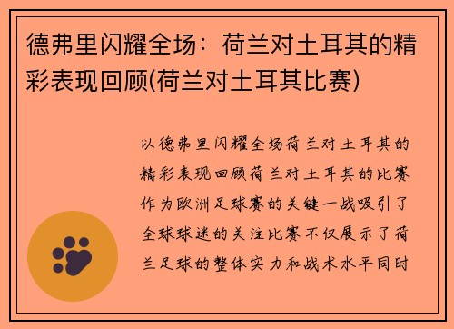 德弗里闪耀全场：荷兰对土耳其的精彩表现回顾(荷兰对土耳其比赛)