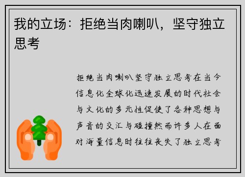 我的立场：拒绝当肉喇叭，坚守独立思考